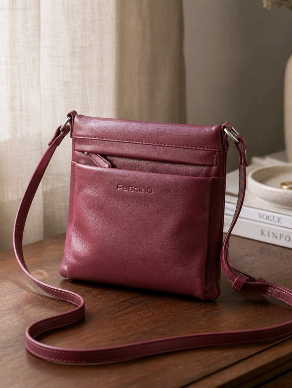 Fascino Brand Burgundy Crossbody Purse